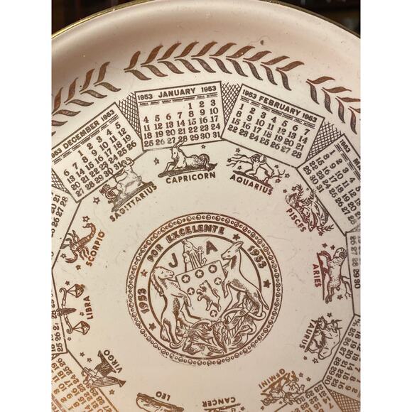 Homer Laughlin Decorative 1953 Calendar Plate w/ months & Zodiac Signs 10 in - Picture 3 of 11